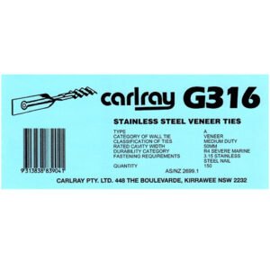 Veneer Ties Twisted Stainless Steel Box of 150 Carlray